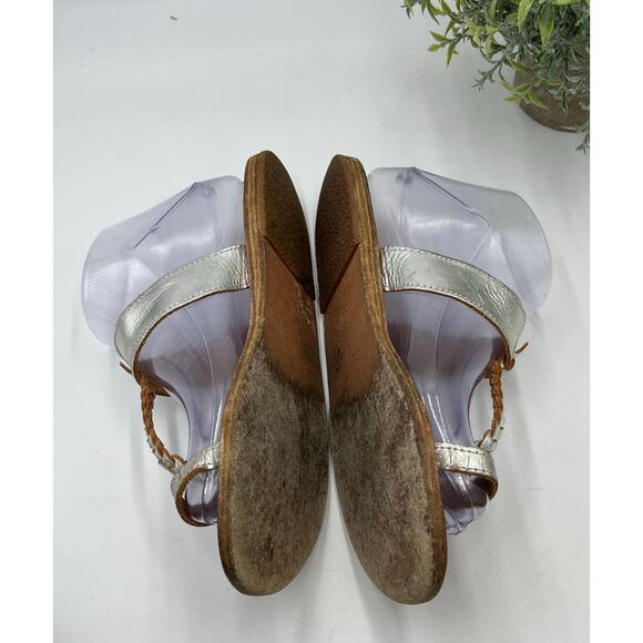 Ancient Greek Leather Melpomeni Platinum Silver Braided Thong Sandals Sz 40/9 - Picture 6 of 8